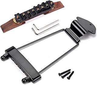Ogdni 6 String Guitar Trapeze Tailpiece Bridge and Roller Tune-O-Matic Saddle Bridge for Jazz Archtop Guitar Replacement (black)