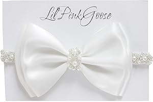 Newborn Baby Baptism Pearl Headband with Bow in WHITE