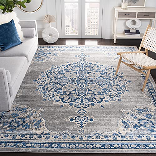 SAFAVIEH Brentwood Collection 10' x 13' Light Grey/Blue BNT867G Medallion Distressed Non-Shedding Living Room Bedroom Dining Home Office Area Rug