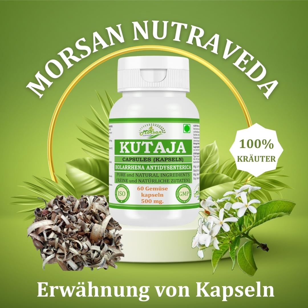 Kutaja (Holarrhena Antidysenterica) Extrakt mit 10:1 Stärke, 500 mg x 60 vegane Kapseln | Ayurvedisches Kräuterergänzungsmittel für Männer und Frauen (1 Flasche mit 60 Kapseln)
