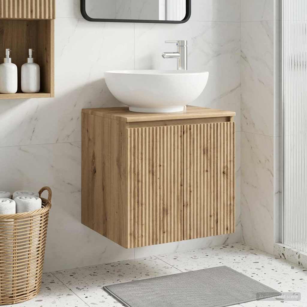Lavabo con lavabo montato a parete, mobile sottolavabo in rovere Artisan, moderno set di mobili da bagno salvaspazio per bagno e WC degli ospiti, 49,5 x 44,5 x 65 cm