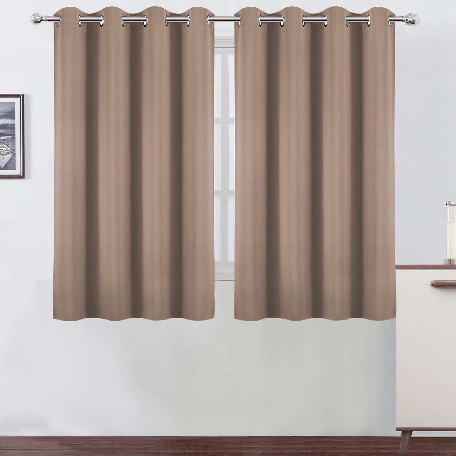 LEMOMO Blackout Curtains 66 x 54 Inch Long Cappuccino Curtains Set of 2 Panels Room Darkening Curtains for Bedroom and Living Room