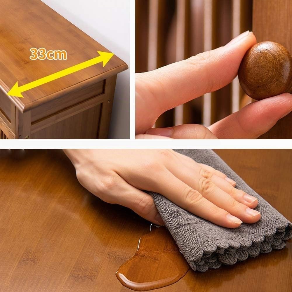Zapatero Grande 35cm de Fondo para Zapatos Talla Grande, Mueble de Bambú con Cajón Oculto y Estantes Ajustables, Armario Recibidor para Botas, Puertas de Rejilla, 130x35x100cm