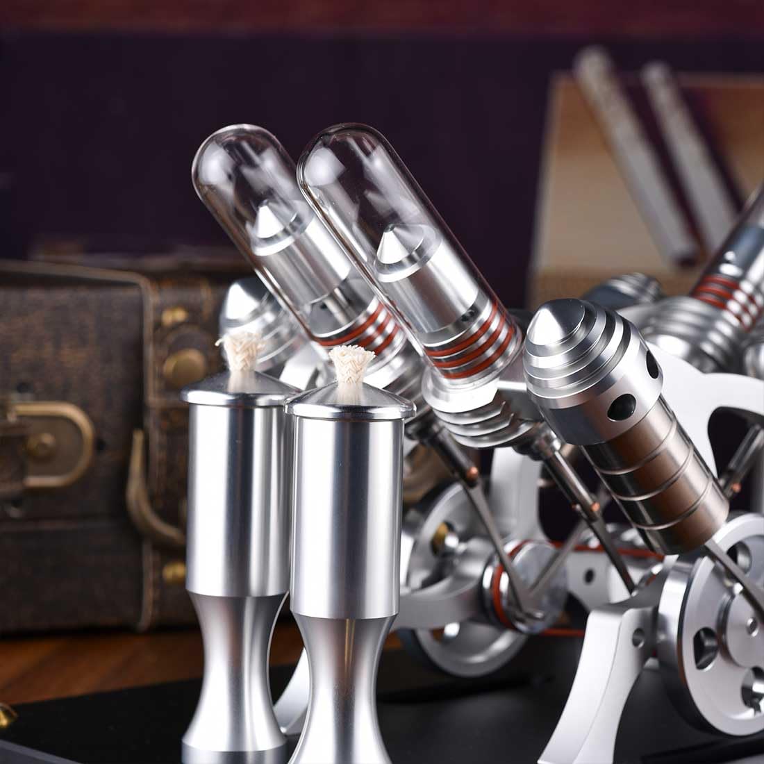 Motor Stirling Engine, metal de arranque V4 4 cilindros Stirling Motor Modelo, Motor de combustión externa Stirling Motor Kit de construcción de juguete educativo