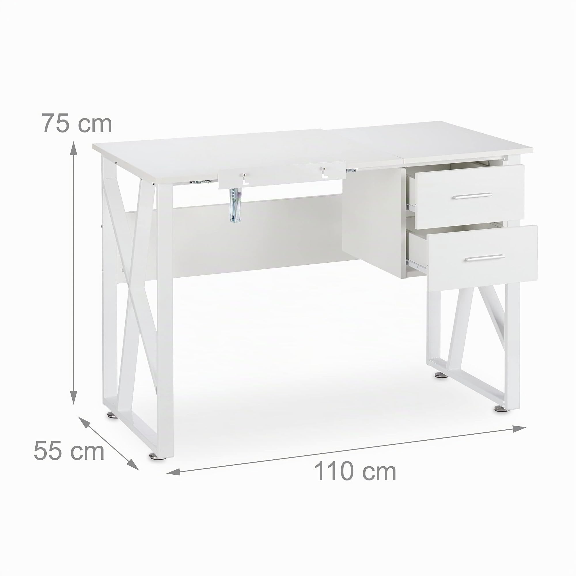 Relaxdays Bureau avec pupitre inclinable, réglable, table de laptop ou de dessin, 75 x 110 x 55 cm, blanch