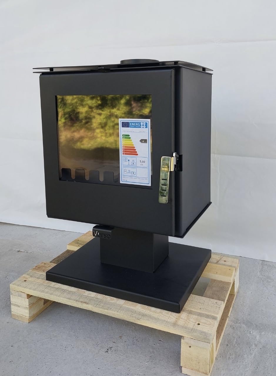 VERSO RHEIA P Kaminofen 5 kW Holzofen – Moderner Kaminofen freistehend, EEK A+, BImSchV Stufe 2, energieeffizienter Ofen für Wohnraum, Stahl Kaminofen Holzheizung