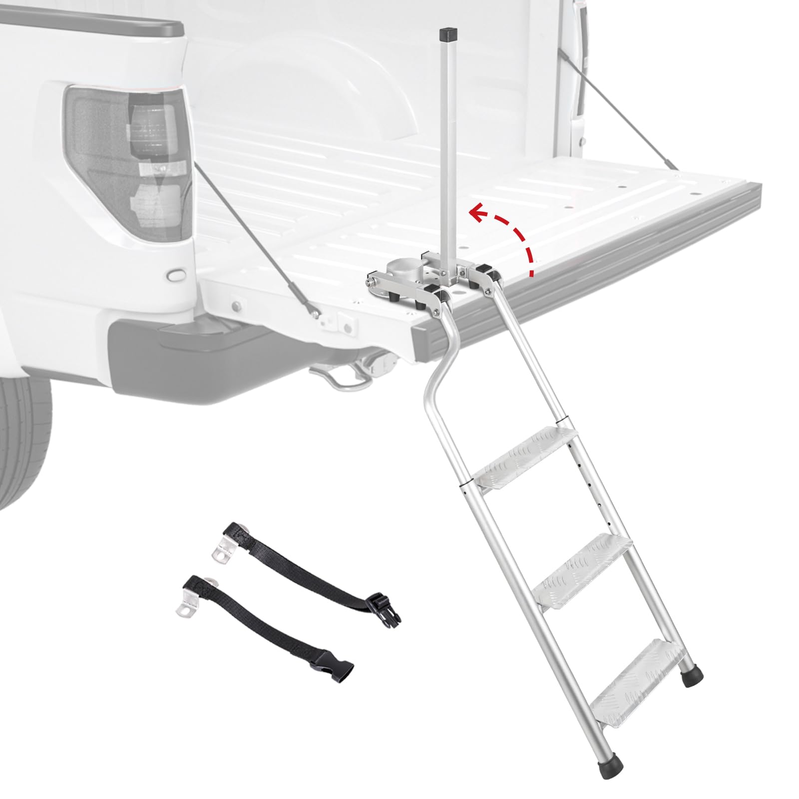 AA Products Aluminum Omni-Directional Tailgate Ladder Rack with Wide Pedal and Handrail for Truck Easy Install Durable Ladder Rack Capacity 300 lbs(USPTO Patent Pending)