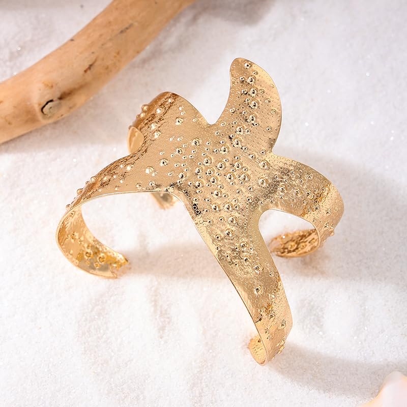 Blue Drop Arm Cuff for Women Starfish Shell Bracelet Gold Plated Cuff Bangle Adjustable Arm Cuff Jewelry Holiday Summer Beach Accessories4