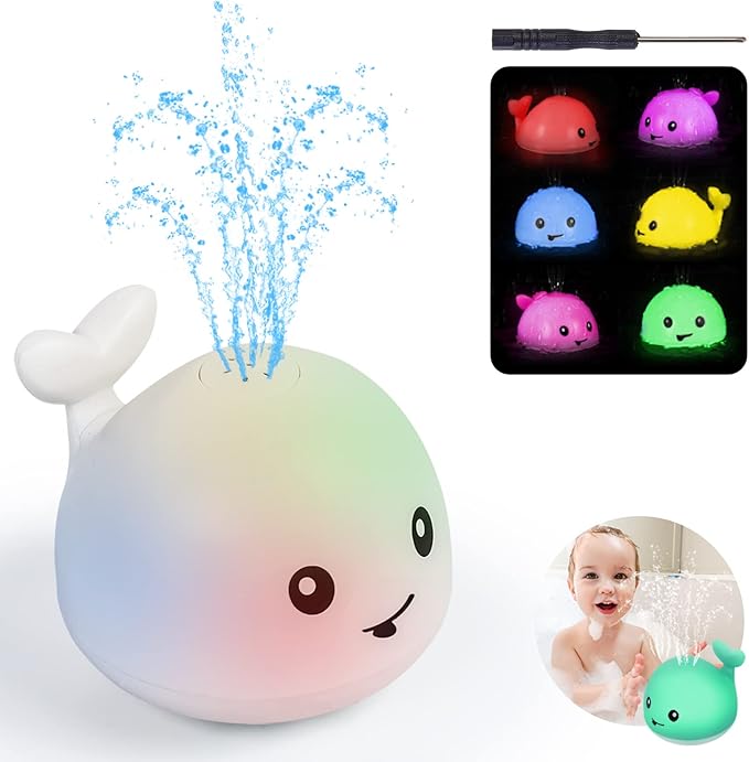 Highttoy Baby & Toddler Toys,Bath Toys Highttoy Baby Bath Toys,Light Up Whale Water Squirt Bath Toys for Kids Automatic Induction Sprinkler Baby Pool Bath Buddy Light Up Floating Fountain Bath Toys for Babies Toddlers Kids