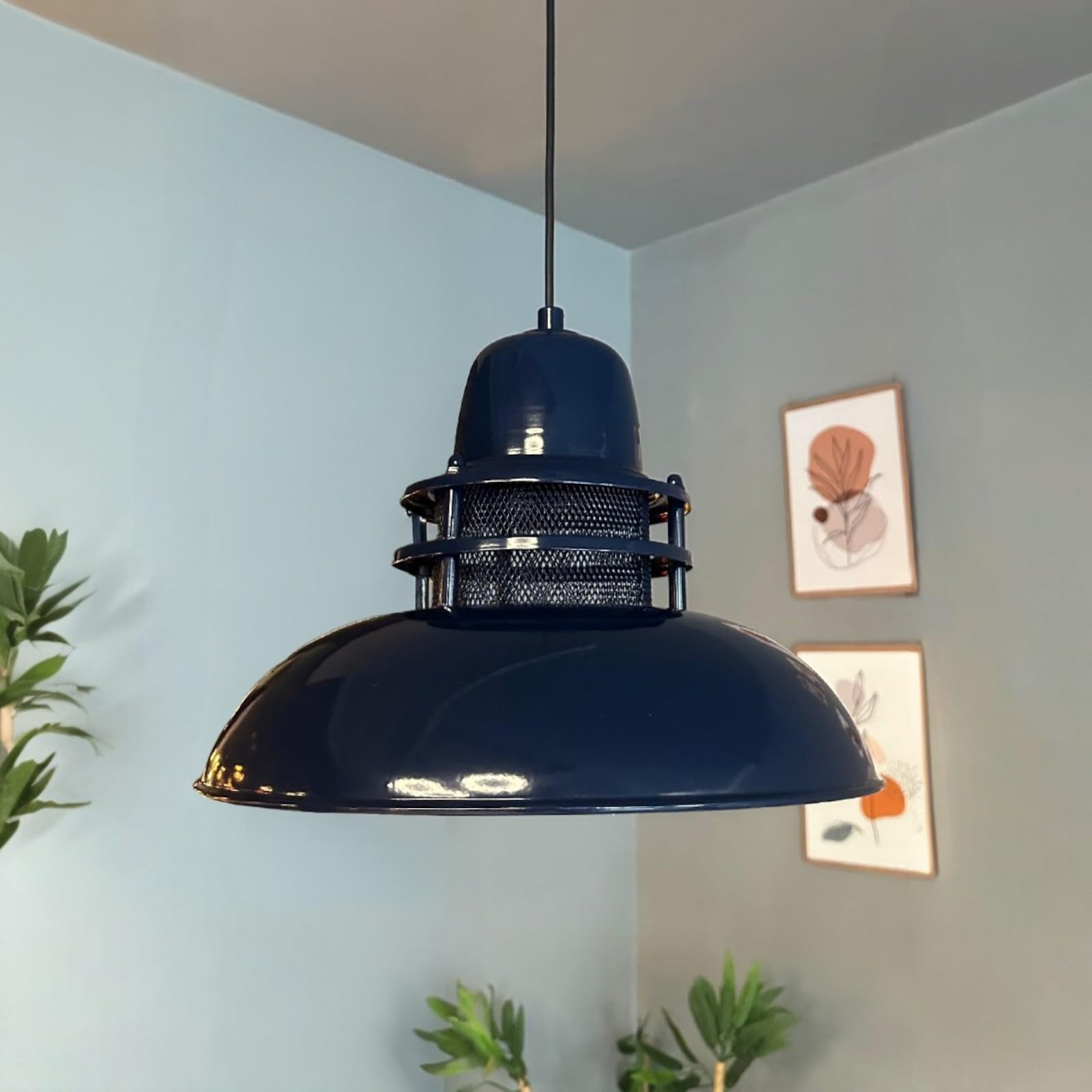 bamyum Torchia Industrial Lighting Hanging Lamp, 34 cm Living Room Chandelier, Metal Kitchen Chandelier, Vintage Bedroom, Dining Room, Hallway Light, Industrial Hanging Lamp, Dark Blue
