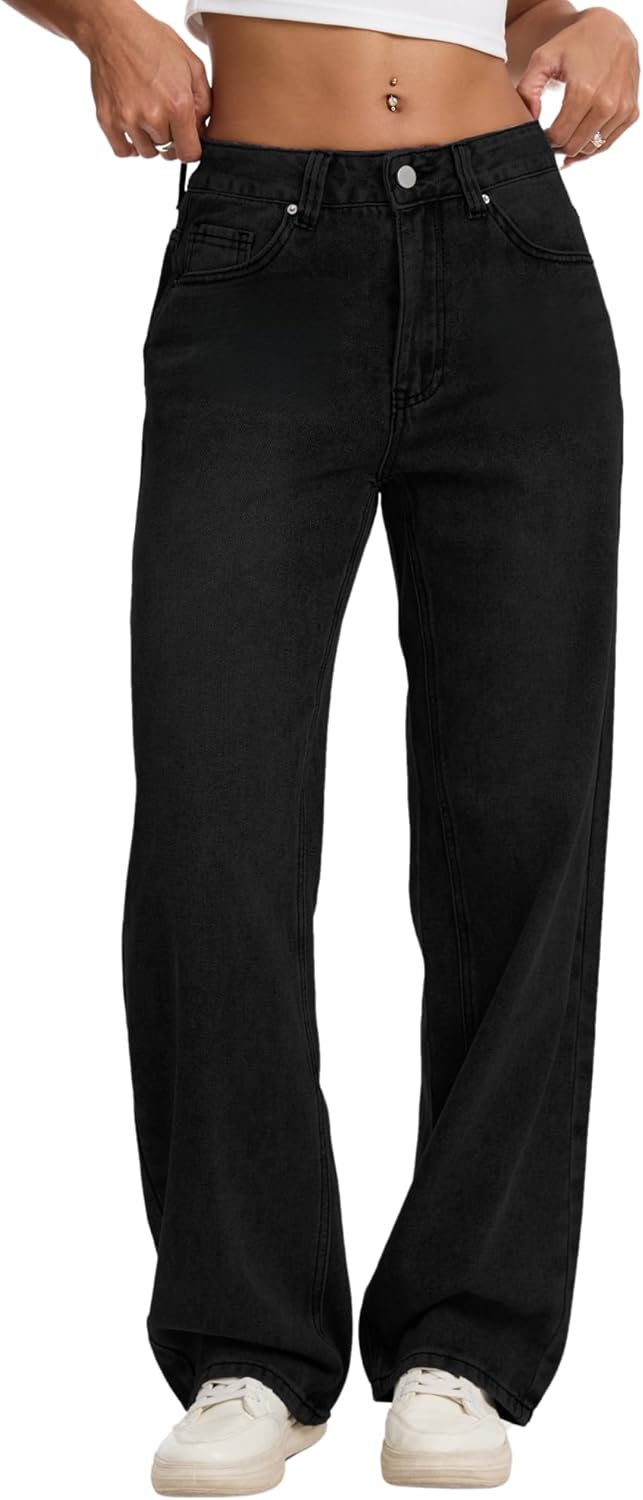 Wanduyini Straight Leg Jeans for Women Casual Washed Vintage Loose Fit Boyfriend Jeans Denim Pants