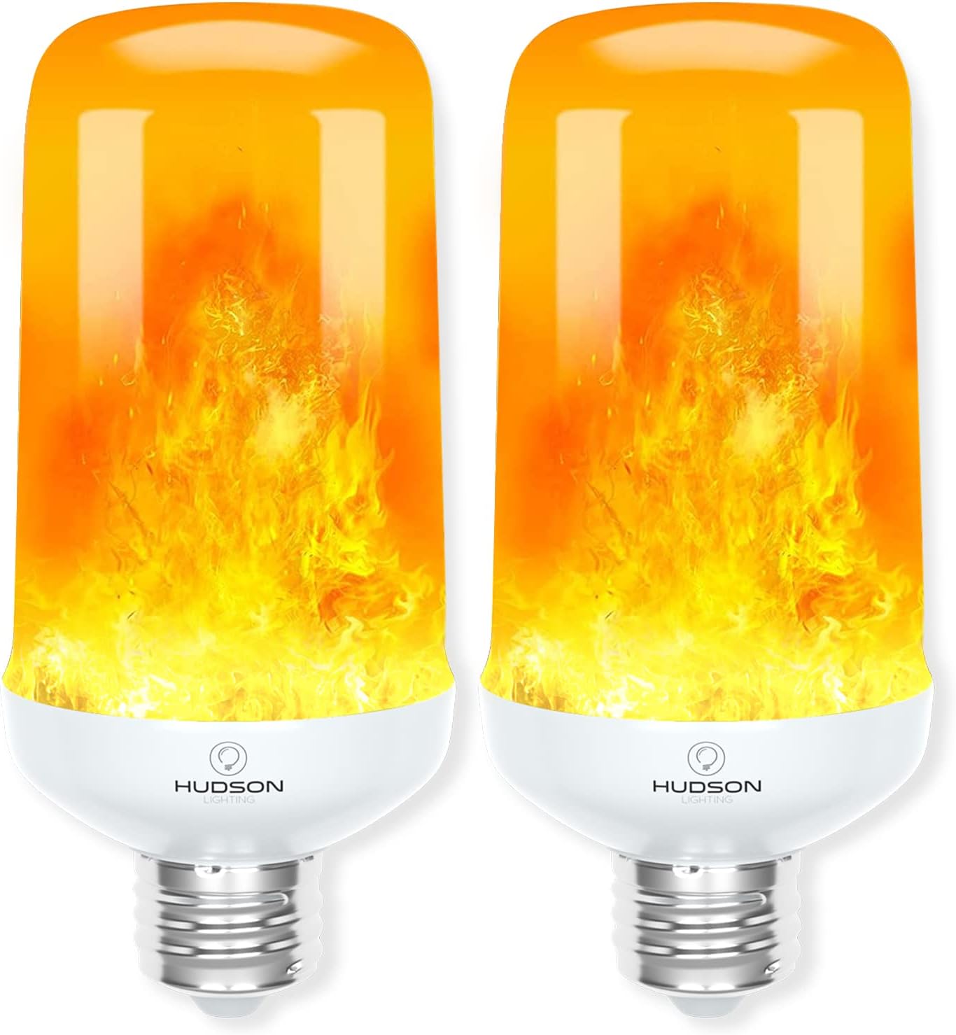 HUDSON BULB CO. LED Flickering Flame Light s: E26 Standard Base Flame - Upside Down Effect - 3W - 200 Lumen - Single Mode - Energy Efficient Flaming Fire Lights for Indoor/Outdoor Use - 2 pack