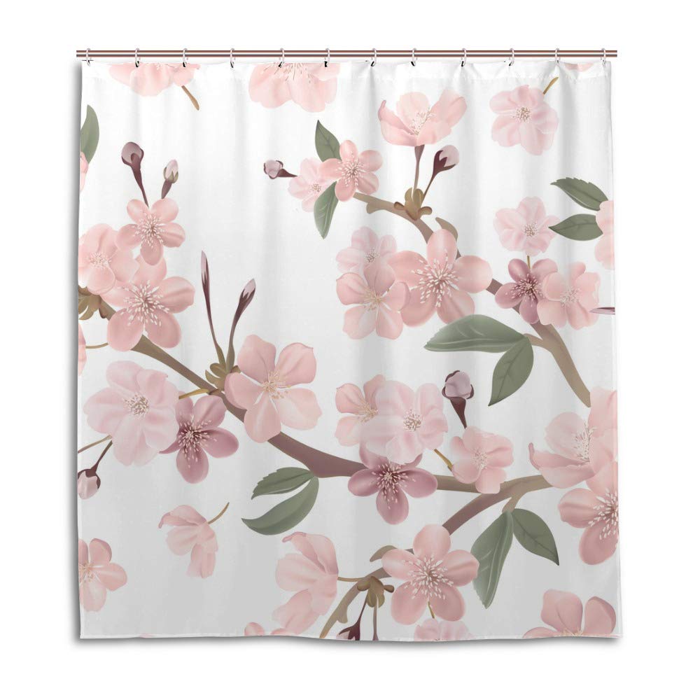 Rideau de douche imperméable anti moisissure à motif feuilles roses pour salle de bain