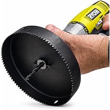 Tech Team #00927 6-Inch Carbon Steel Hole Saw Cuts 6" Holes in Drywall & Thin Plywood for High-Hat Recessed Lights, Ceiling Speakers & Cornhole Boards 1" Max Depth