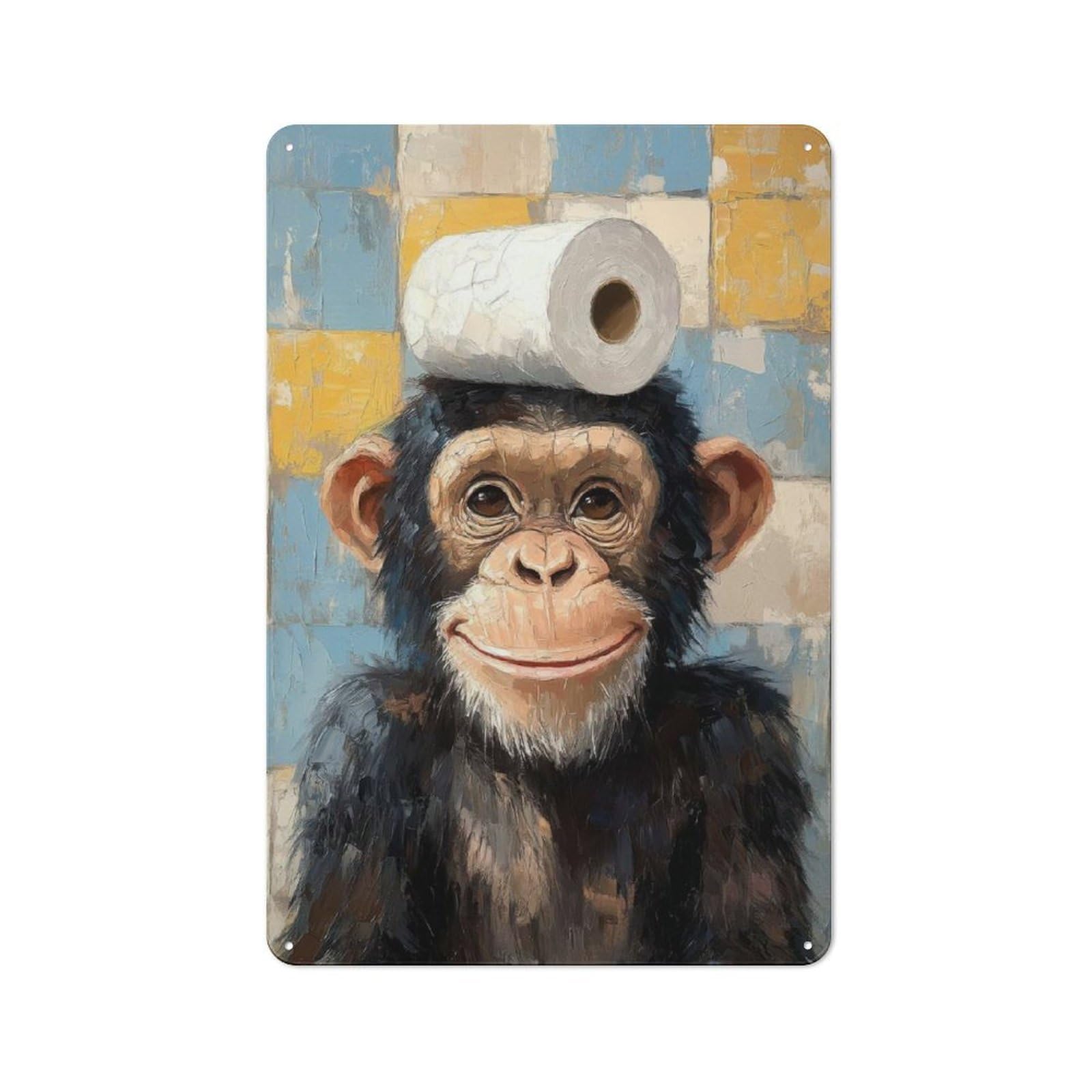 Junmoney Chimpanzee With Toilet Paper Classic Metal Wall Decor 30X20cm, Metal Wall Plaque For Office, Study, Studio Or Hallway