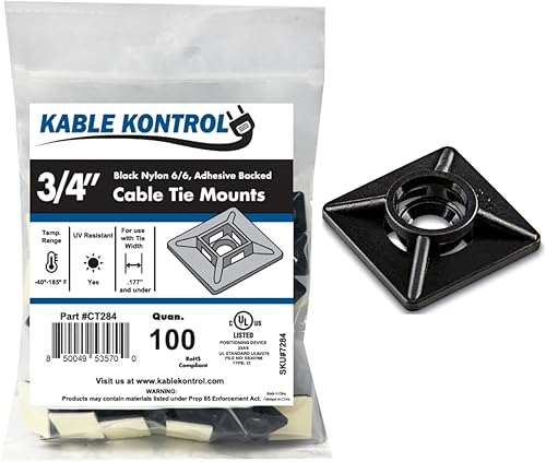 Miniatura 10 de Kable Kontrol Soportes para bridas de cremallera, 1 pulgada cuadrada, blanco natural, 100 unidades, cuadrados de montaje multiusos con respaldo