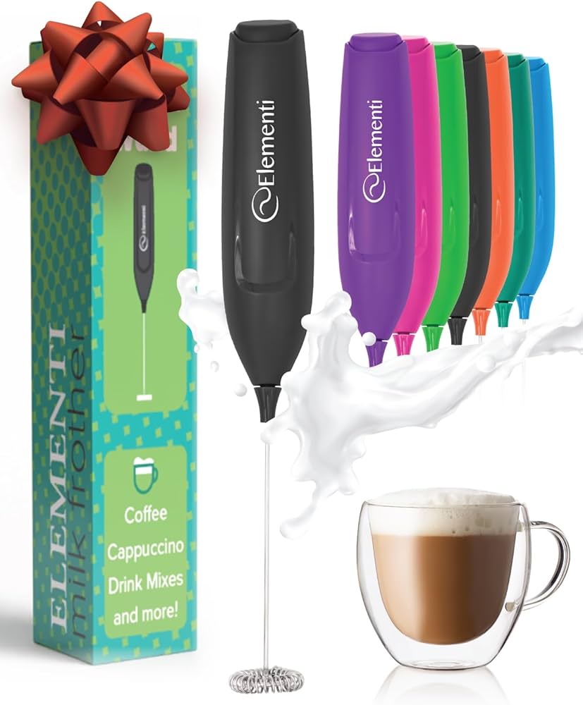 Elementi Powerful Frother Wand – Lightweight Milk Frother & Drink Mixer Handheld, Matcha Whisk for Dreamy Lattes, Powerful Coffee Mixer Wand & Blender Stirrer - Make Creamy Cappuccinos at Home (Black)
