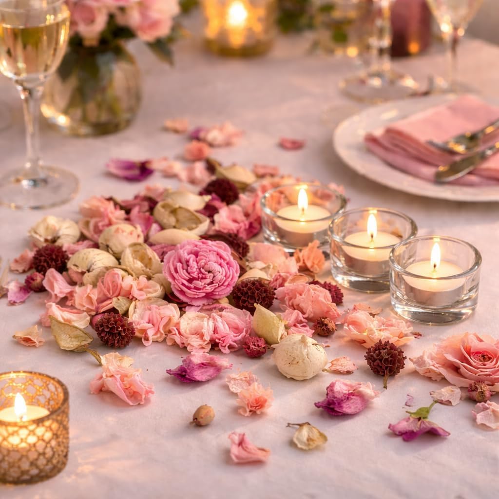 Coffret de Pot-pourri Parfumé Fleurs Roses avec 3 Bougies Chauffe-Plat