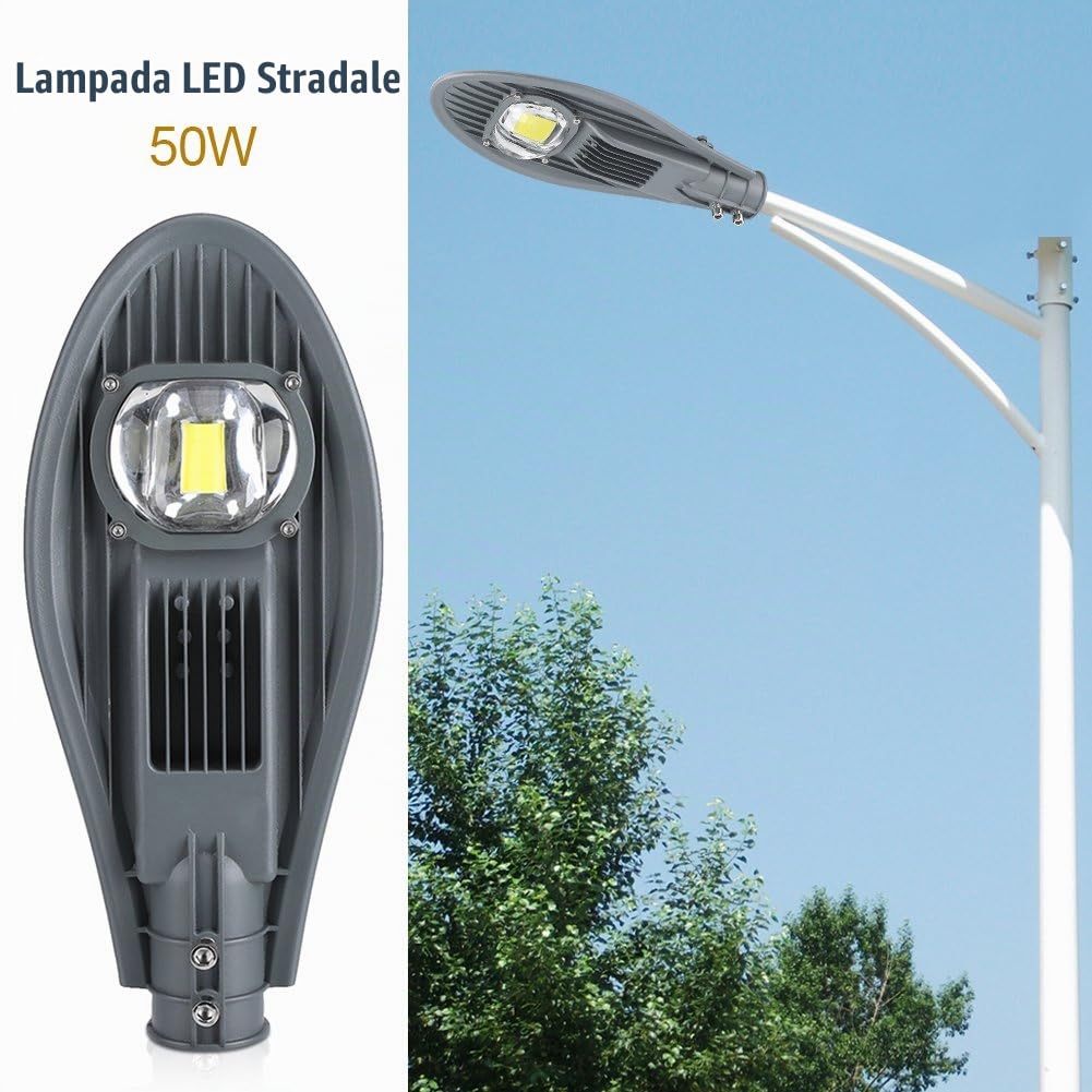 Lampione Stradale a LED Impermeabile Esterna Fredda/Calda Bianca, Tempo di Servizio Lungo (Fino a 50000 Ore) per Cantiere, Cortile, Strada di Campagna, Strada, Piazza(Bianco Freddo 50w)