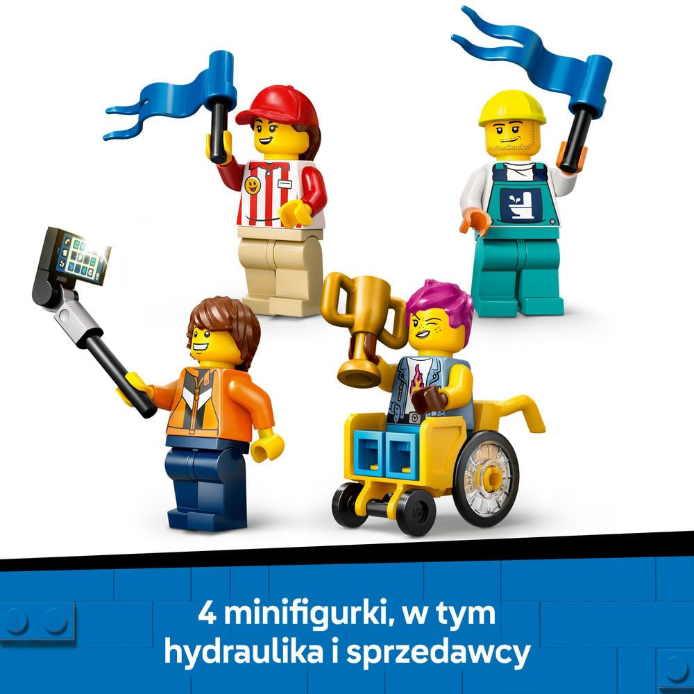 LEGO City Bez Granic: Tor z Rampami Dla Wyścigówek, Konstrukcyjna Zabawka dla Dziecka do Zbudowania, Pojazdy z Minifigurkami, w tym Hydraulik, Prezent dla 6-latka, dla Chłopca i Dziewczynki, 60460