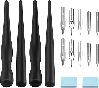 TOTSUN Comic Drawing Painting Tools Kit, 2 Sets Calligraphy Pen Nib Pens Manga Painting Kit, 4 Dip Pen Holder + 10 Nib + 2 Drawing Eraser for DIY Craft Drawing Sketching