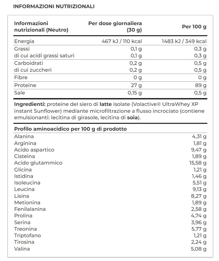 Yàmamoto Iso Fuji Natural 2000 gr - proteine isolate siero del latte whey microfiltrate - Certificazione Volactive® UltraWhey XP - Senza Glutine