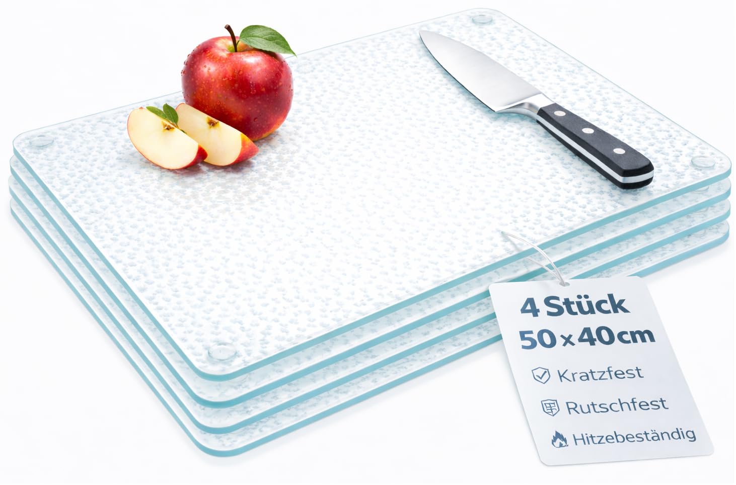 4 tablas de cortar de cristal de 50 x 40 cm, tabla de cocina con patas antideslizantes, apta para lavavajillas, higiénica, resistente al calor,