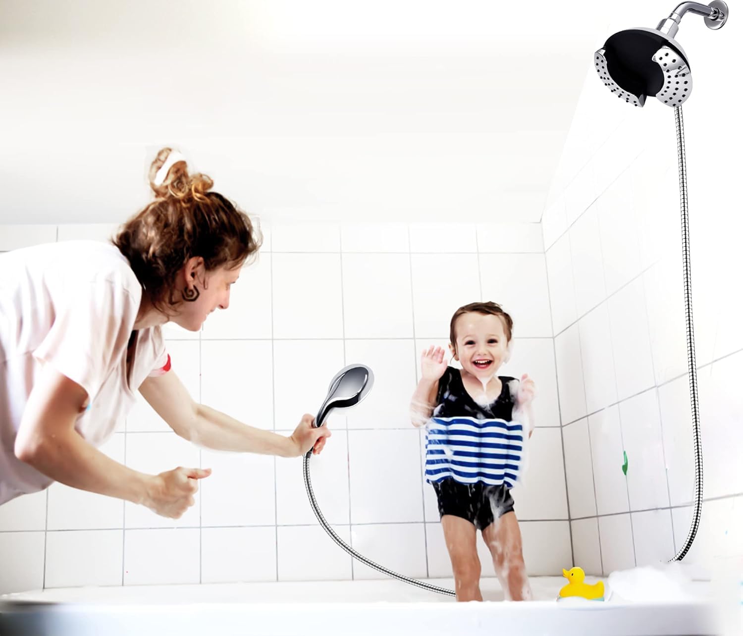 GRICH Soffione doccia doppio: soffione doccia 2 in 1 ad alta pressione portatile e a pioggia, 9 modalità di spruzzo, rimovibile con tubo, certificato cUPC e CEC