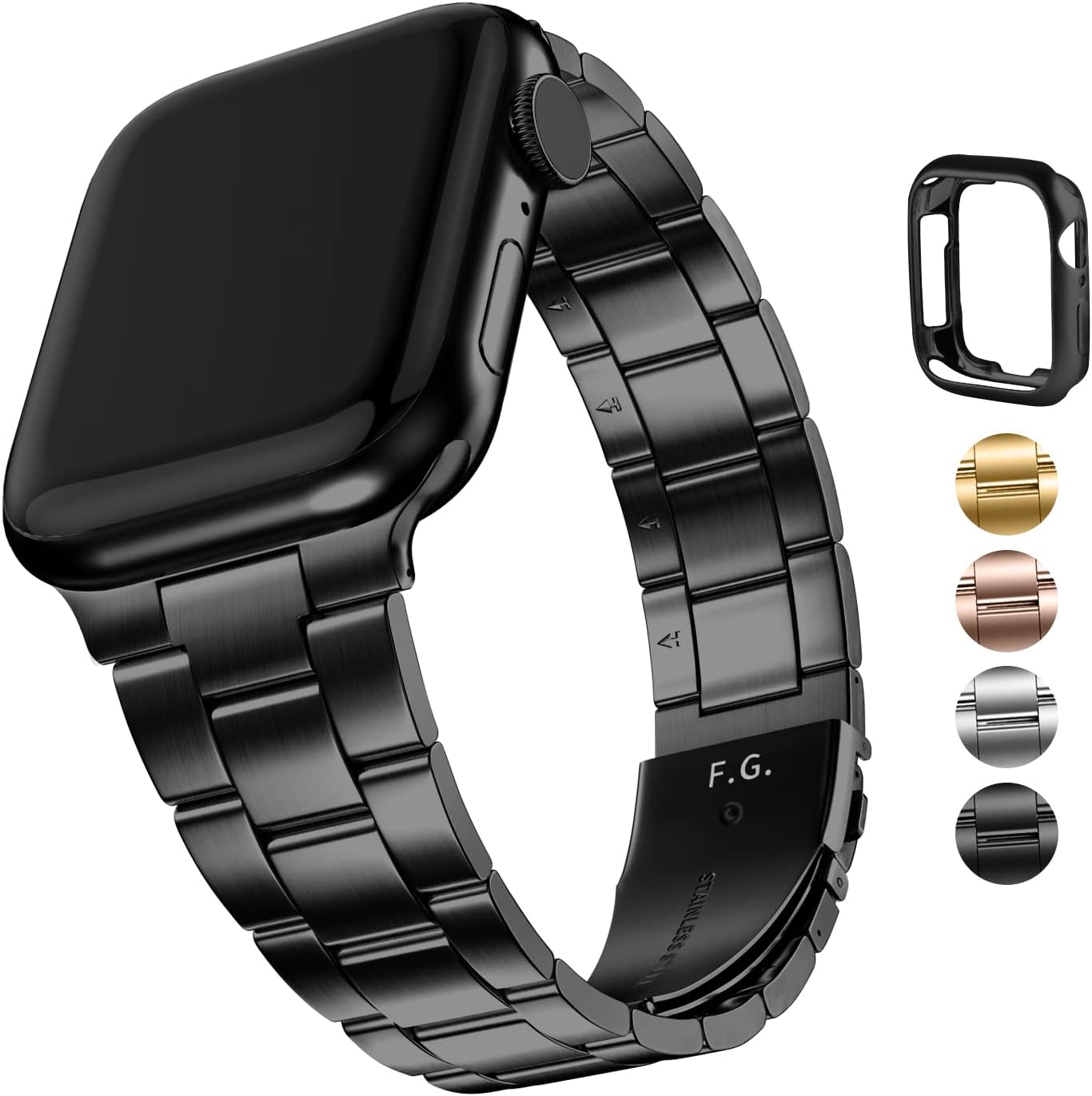 Fullmosa Compatible Stainless Steel Apple Watch Band 38mm/40mm/41mm Black with Case & Compatible Upgarded Metal Apple Watch Band 38mm/40mm/41mm with Case,Black