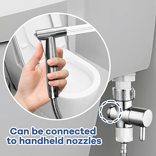 Miniatura 6 de Carvedexquisitely Adaptador en T con válvula de cierre, adaptador en T de 3 vías de latón de metal para espray de bidé de inodoro de mano, 78 "x 78"
