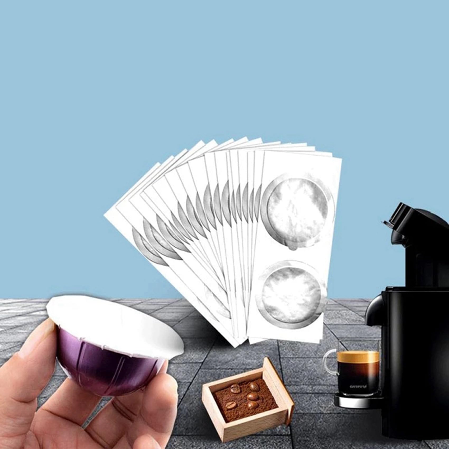 500PZ 62MM Capsule di caffè USA e Getta Guarnizioni Fogli Crema Schiuma di caffè Filtro Coperchio Adesivo per Vertuo