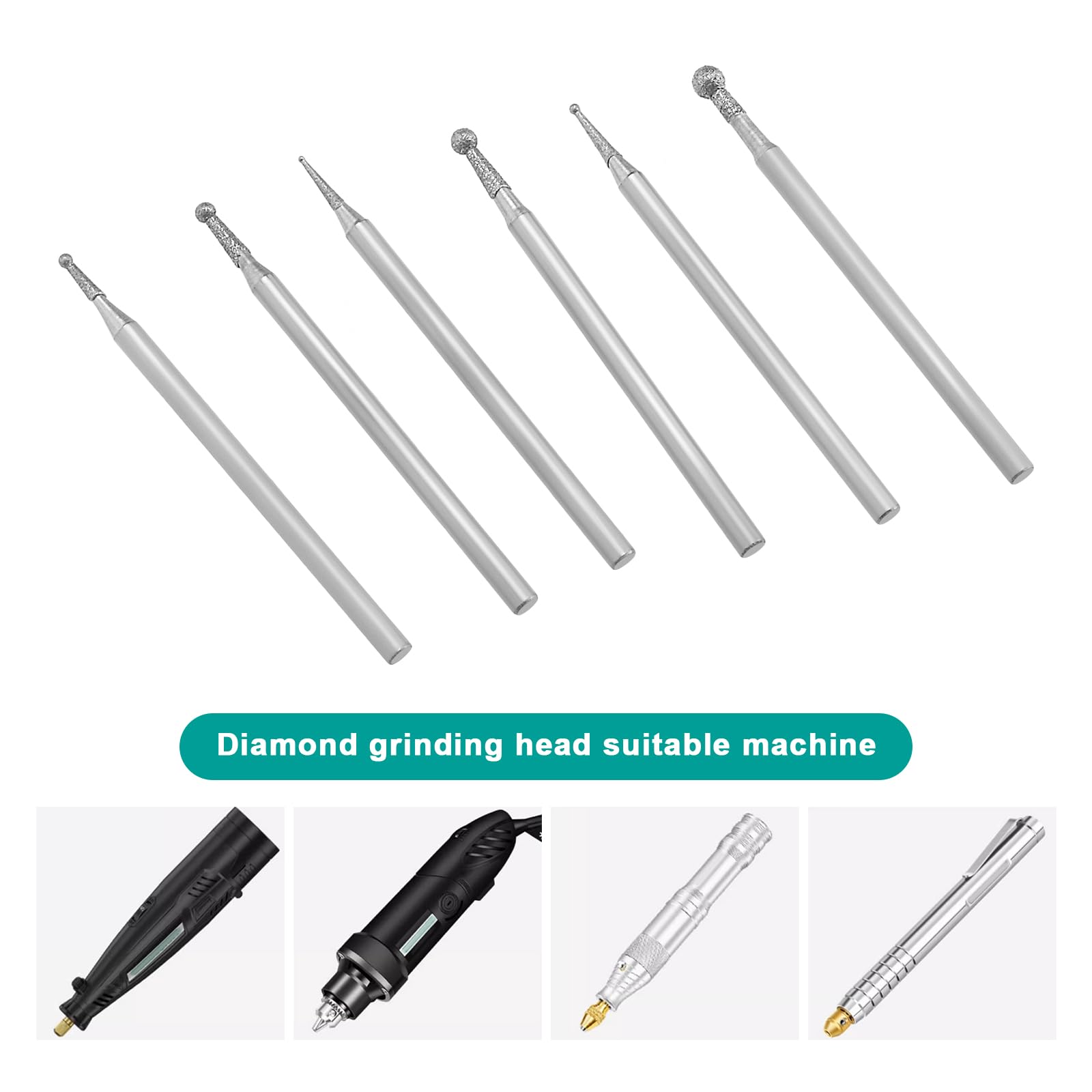 LT Easiyl 12PCS Round Head Diamond Burr Stone Carving Set 0.5~8 mm Ball Sphere Head Diamond Burr Fits with 3/32 inch Mandrel Compatible with Rotary Tool Silver - Image 4