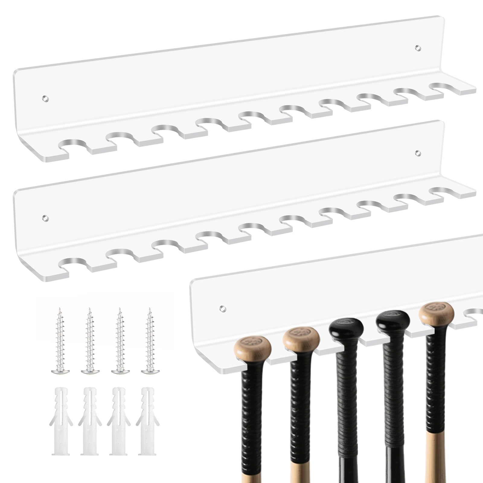Threehoney 2 Pcs Mini Baseball Bat Holder, Wallmount, 15 3/8 x 2 x 2 Inch