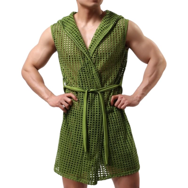 Albornoz de algodón puro para hombre con diseño transpirable de malla en color gris sólido