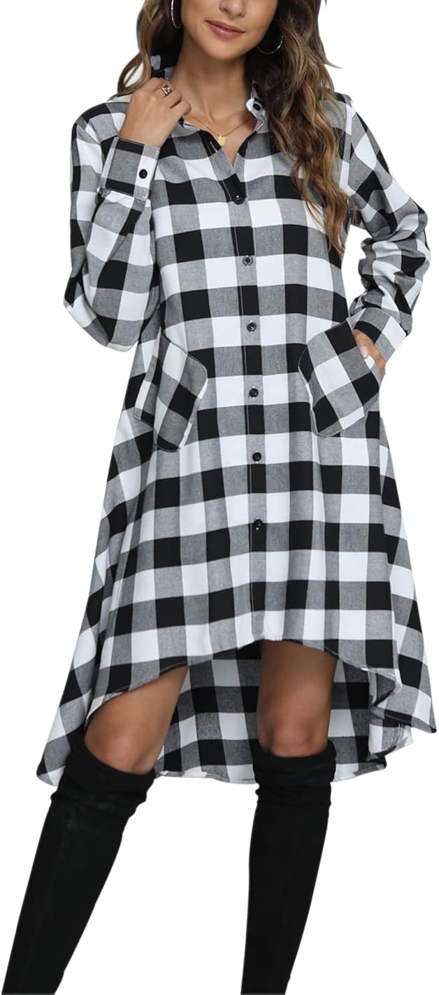 Black Friday - 50% OFF olrain Womens New Plaids Irregular Hem Casual Shirt Dress Buy 2 get 3 olrain Womens New Plaids Irregular Hem Casual Shirt Dress