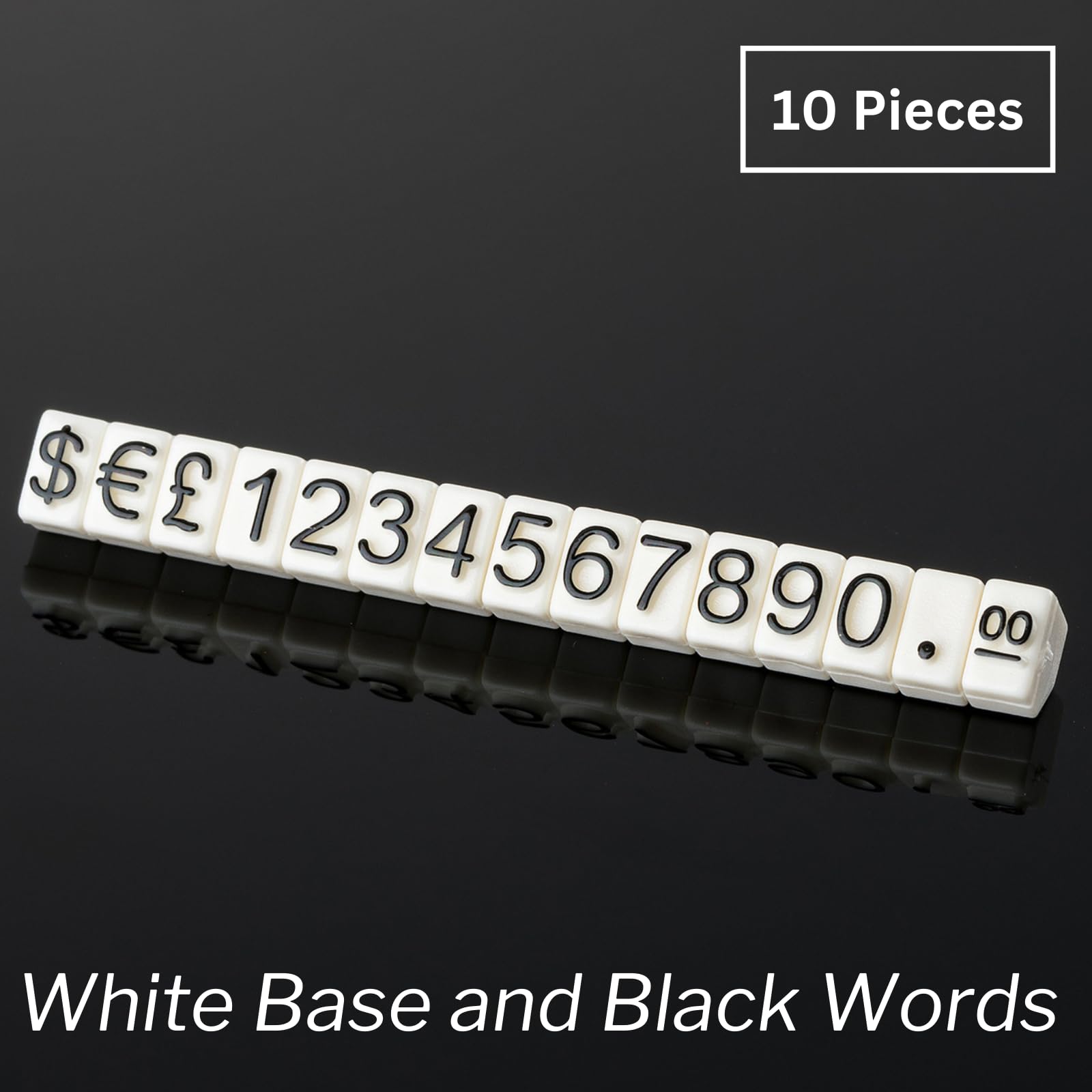 Boxonly 10PCS Digital Price Tag £ € $ Metal Price Label Tag Pricemarker Labels Arabic Number Price Display Board 3x5mm White Base Black Word