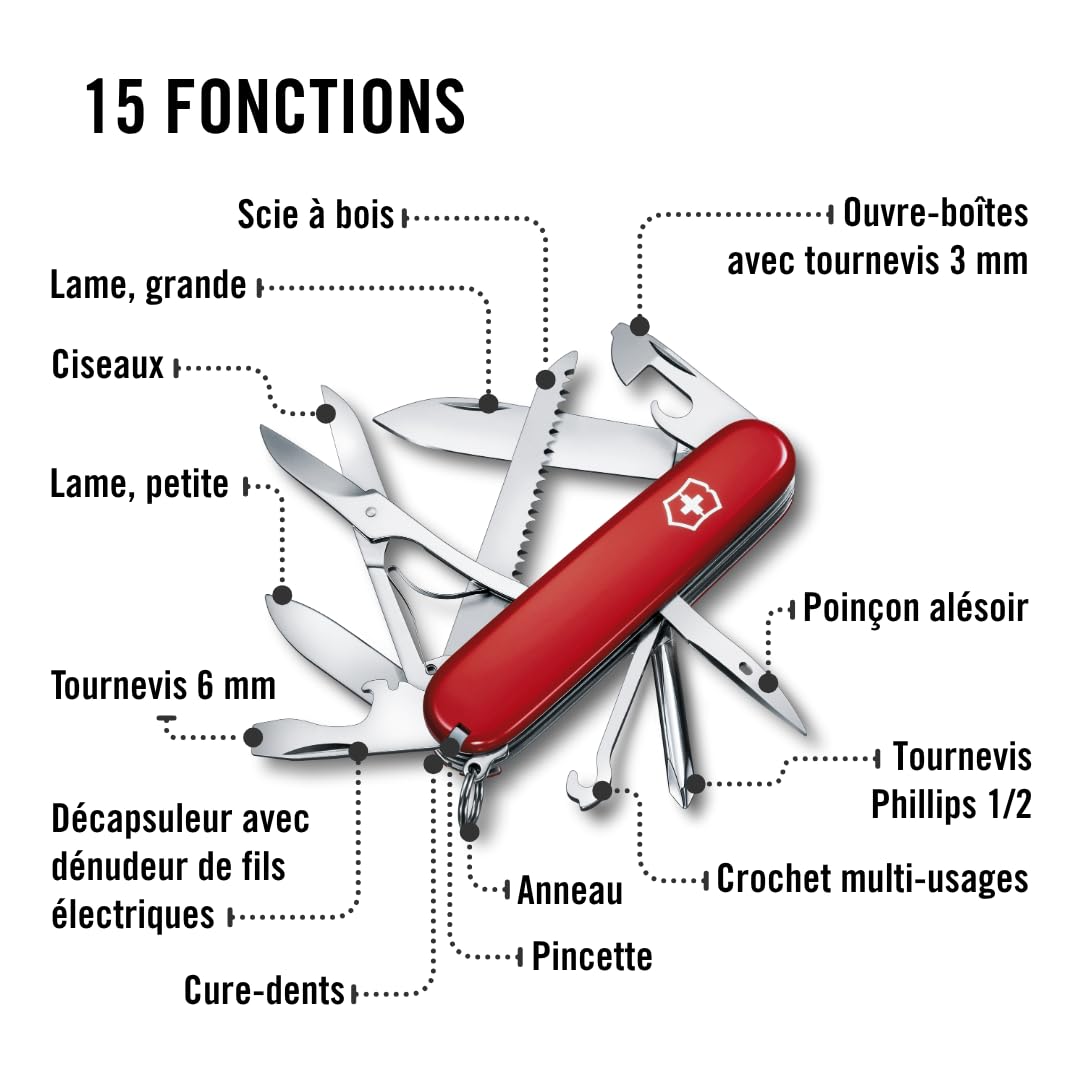 Victorinox Fieldmaster, Couteau de Poche Suisse, Léger, Multitool, 15 Fonctions, Lame, Scie à Bois