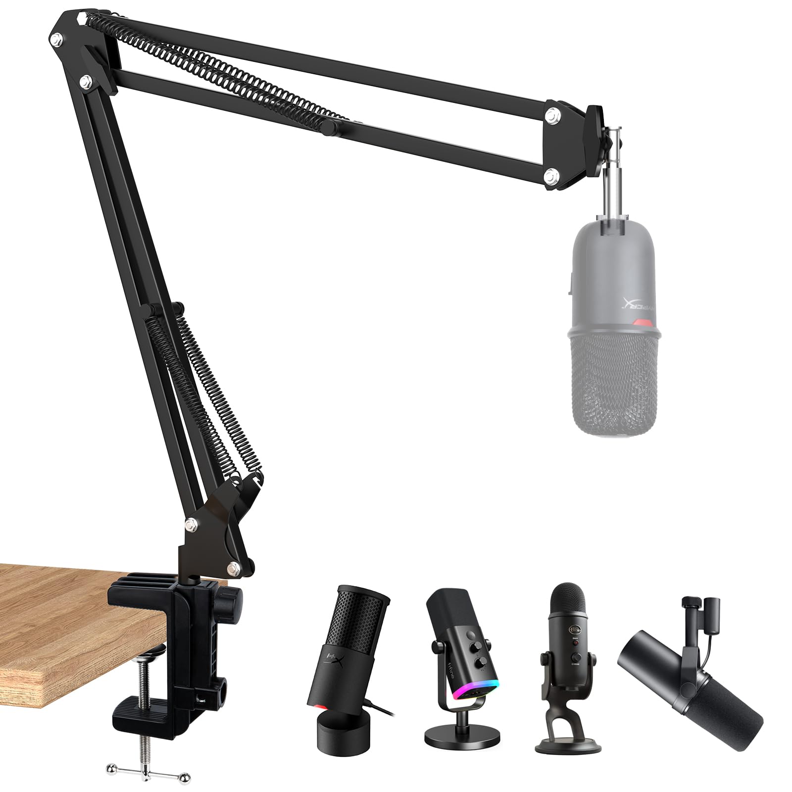 SUNMON for Hyperx SoloCast Mic Boom Arm, Universal Microphone Suspension Boom Arm with 3/8" to 5/8" Screw Adapter & Desk Clamp, Compatible with Most Microphones