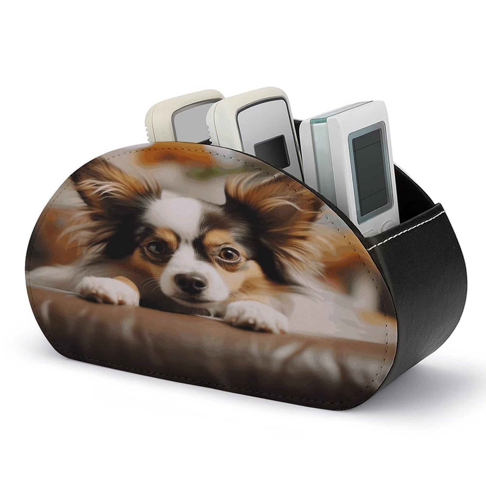 VstaDank Papillon Lying on Tummy Remote Control Holder with 5 Compartments Pu Leather TV Remote Caddy Storage Box Desktop Organizer Store Controller DVD Brush Pens Glasses&Office Supplies