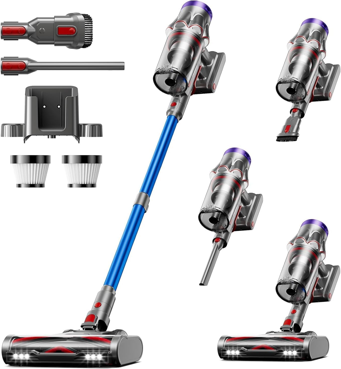 Aspirateur Balai sans Fil 650W/55kPa, 65Min pour Sols Durs/Animaux/Voiture