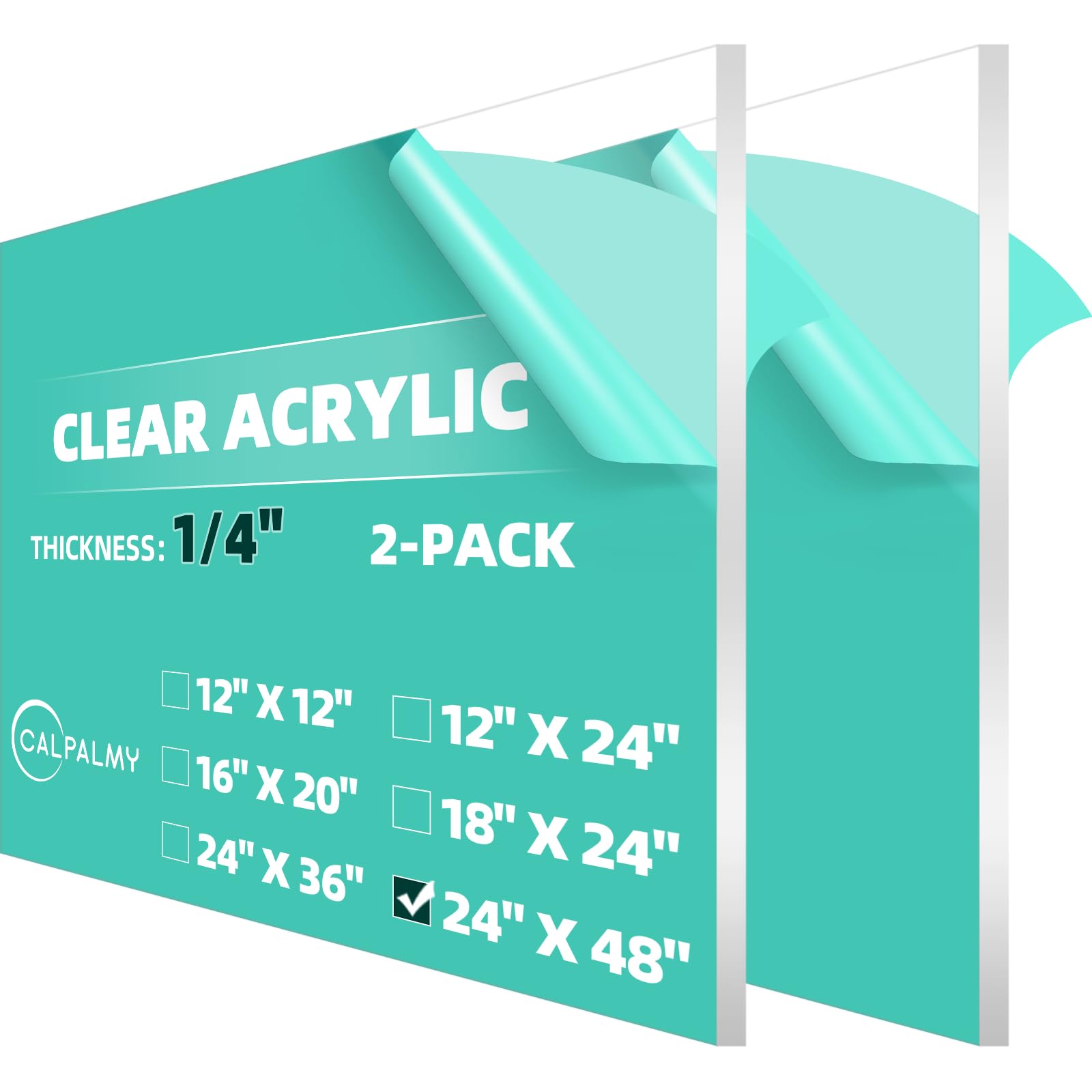 CALPALMY (2 Pack) 1/4" Thick Clear Large Acrylic Sheets - 24" x 48" Pre-Cut Plexiglass Sheets for Windows, Craft Projects, Signs, Display Cases, Sneeze Guard and More - Cut with Power Saw, Hand Tools