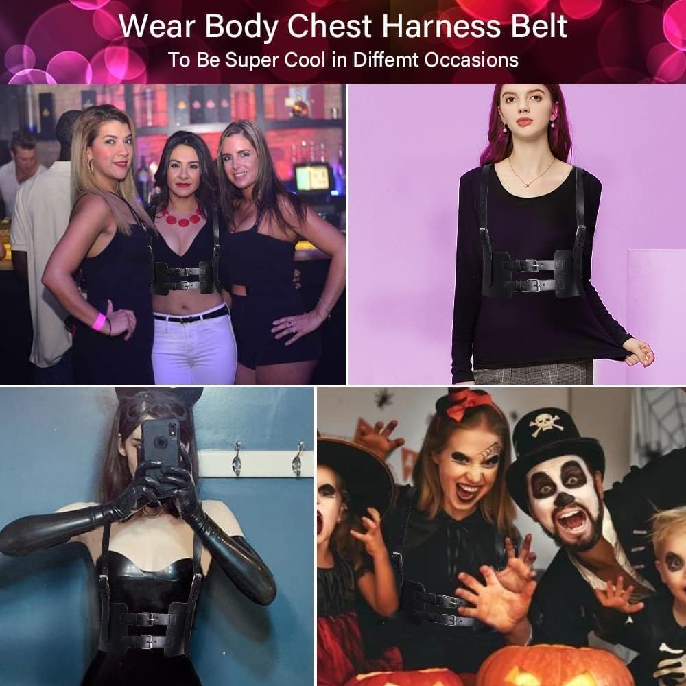 Punk Cinturón de Arnés de Cintura Cuerpo de Cuero Cadena de Pecho Chaleco Gótico Negro Cinturón Joyería Corporal Ajustable para Mujer Niñas Fiesta de Cosplay Rave Disfraz de Halloween (Negro 2)
