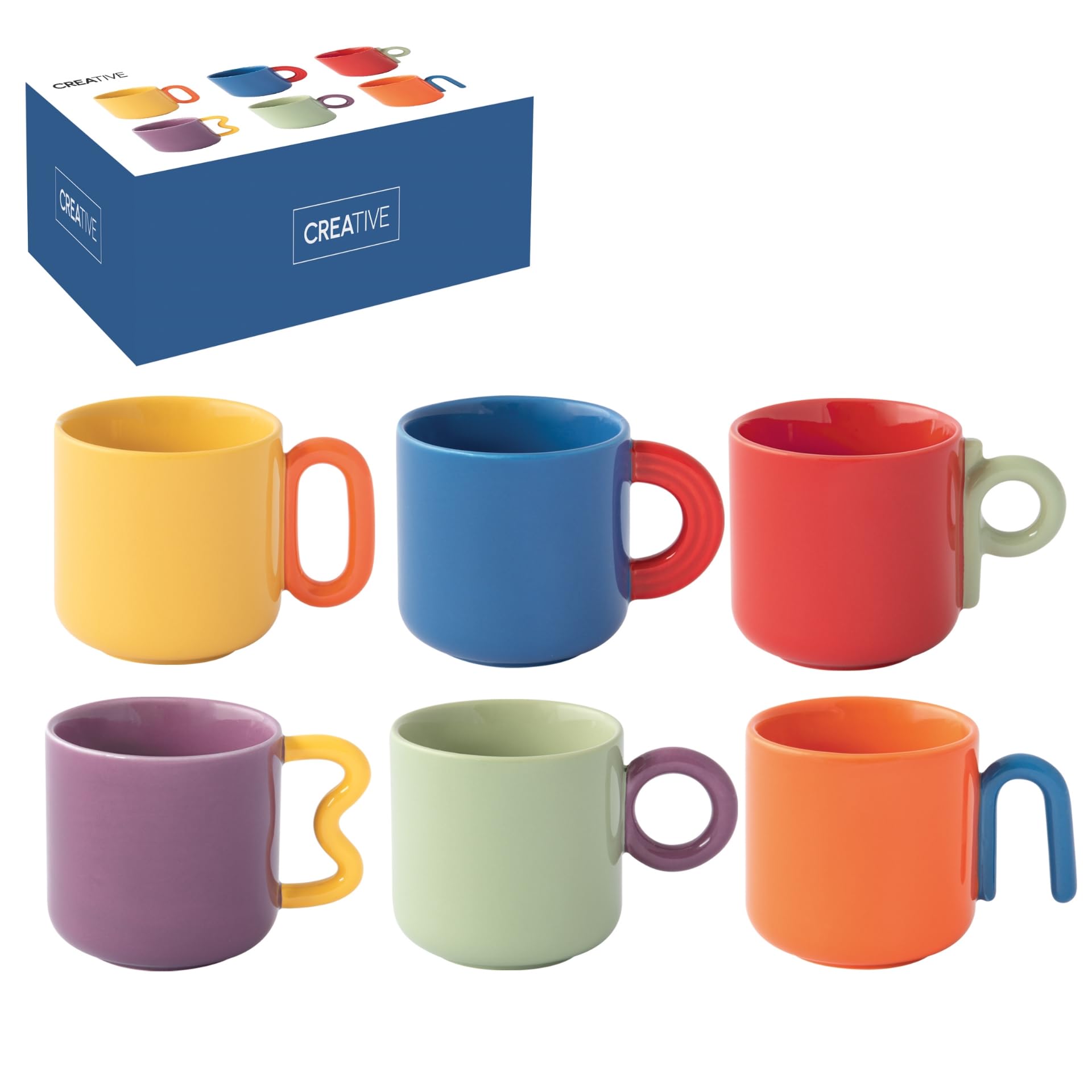 Easy Life - Juego de 6 tazas de café (10 cl, de porcelana creativa colorida)
