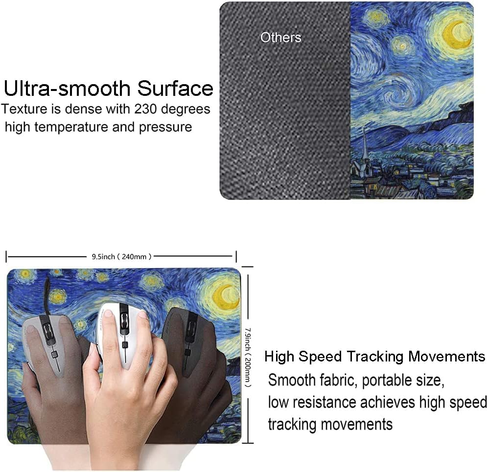 Image of Premium-Textured Mouse Pad, Non-Slip Rubber Base Mousepad for Laptop, Computer & PC, 9.5x7.9 in - Enhanced Precision, Ergonomic Comfort, Ideal for Gaming & Office (Van Gogh Starry Night)