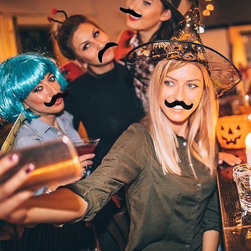 Miniatura 6 de 48 piezas de bigotes falsos, suministros de fiesta de bigote, bigotes artificiales novedosos para cumpleaños, Halloween, suministros de fiesta,