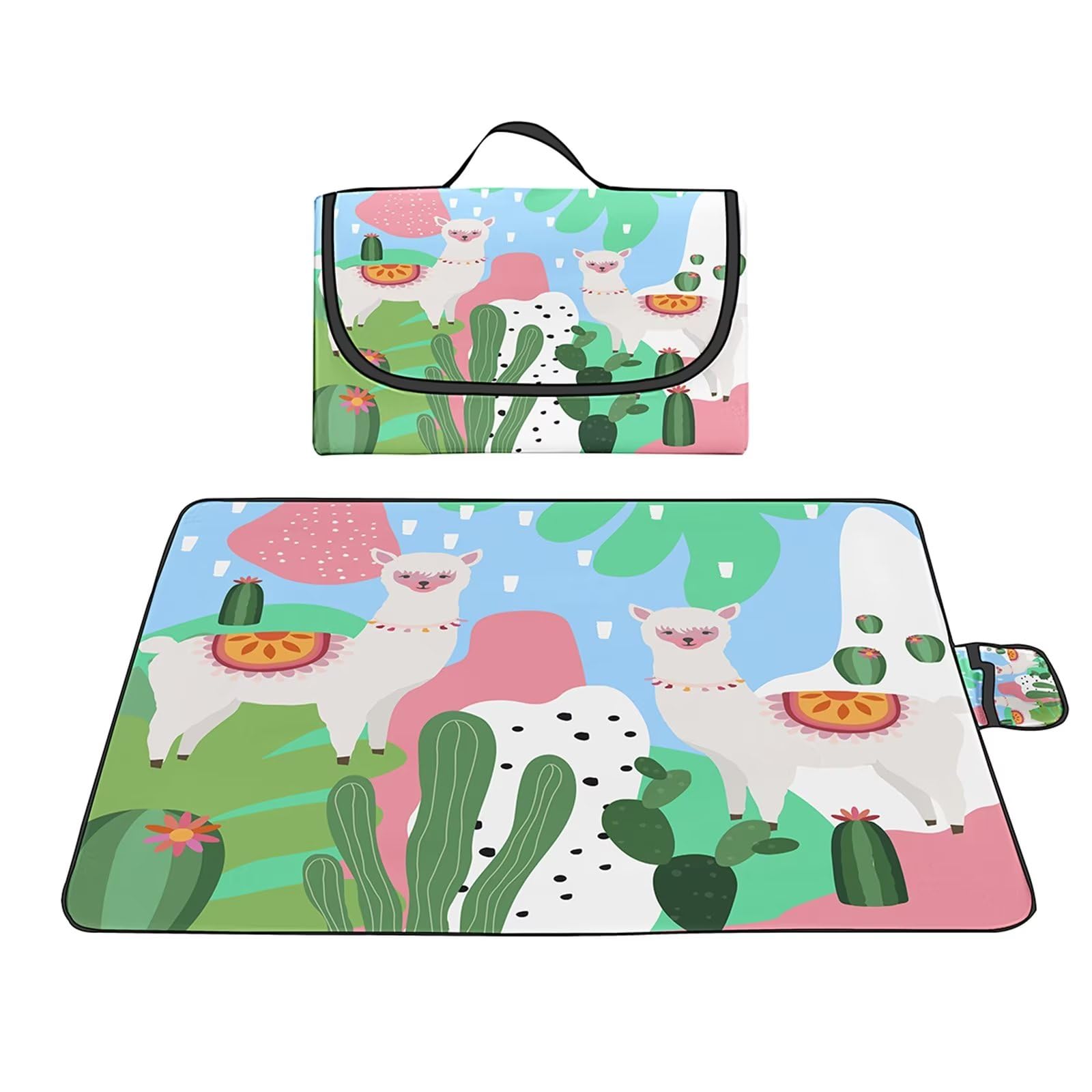 Manta de Picnic Cactus Alpaca,200x300cm,Grande al Aire Libre Manta Picnic Impermeable,Colchoneta de Camping Ligera y Plegable,Lavable a Máquina,para Fiestas de Picnic,Camping,Viajes al Aire Libre