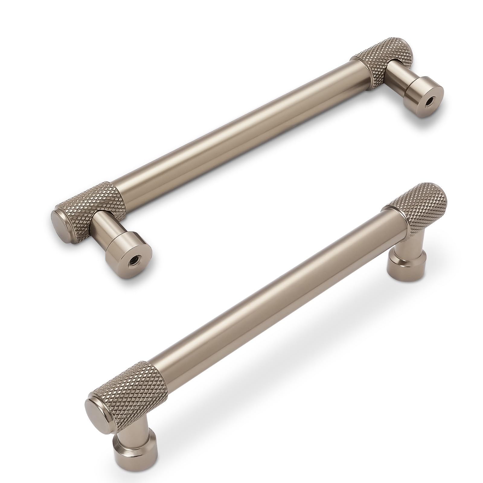 Paquete de 10 tiradores de gabinete de cocina de bronce champán de 5 pulgadas (128 mm), tiradores moleteados para gabinetes de cocina, cajones