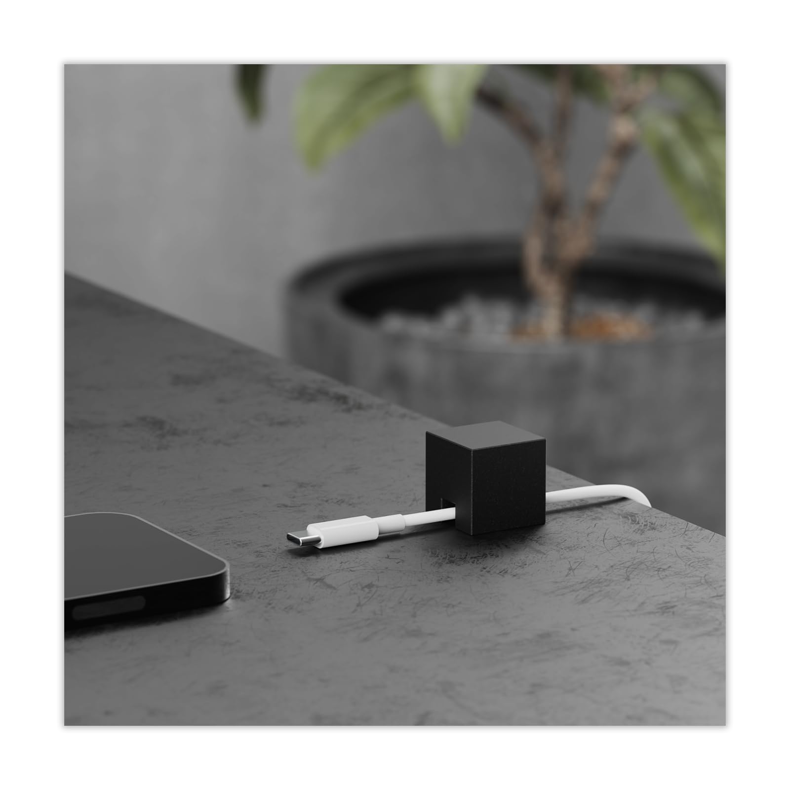Metal Cable Holder, Weighted Cord Organiser or Management, Heavy Wire Keeper for Bedside Table, Nightstand, Desk - N2U Cube Cables Strap for Phone USB-C, Lightning Charger Cords (Black - 1 PCS)