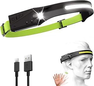 LED Headlamp,Motion Sensor Control,Super Bright 350 Lumens 230°COB Headlight Long Lasting & Lightweight Head Lights with 5 Light Modes, LED Headlight for Running,Camping,Hiking,Headband Strip Light with Reflective Tape,USB Included