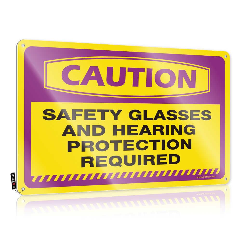 Fzfn Colour Caution Safety Glasses And Hearing Protection Required Art Emo Room Decor | Weathered Essentials Decorative Wall Art(30X40cm)